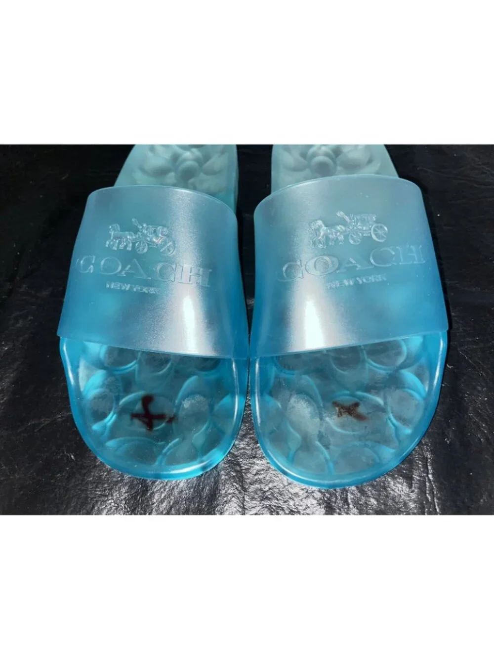 NEW Coach Ulyssa Jelly Shoes Rubber Pool Slides Sandals Size 7 Blue Sea Mist